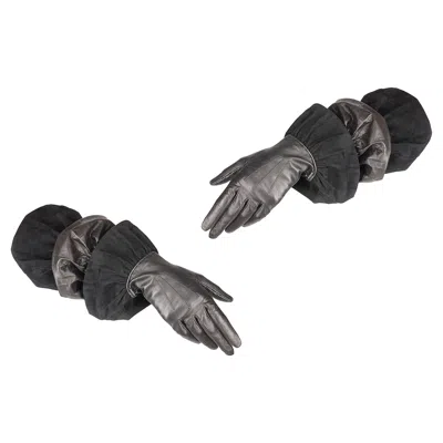 Pre-owned Hermes Black Leather And Suede Long Gloves, Ca. 1947