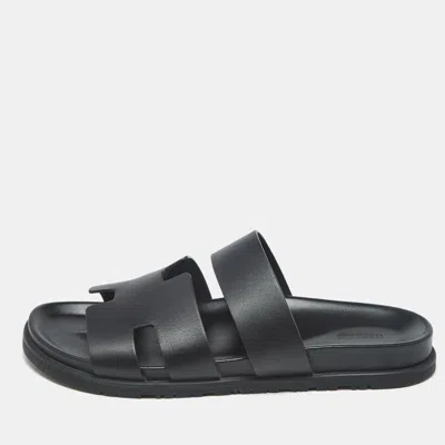 Pre-owned Hermes Black Leather Ankara Sandals Size 46