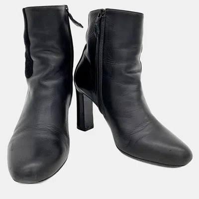 Pre-owned Hermes Black Leather Ankle Boots Eu 37