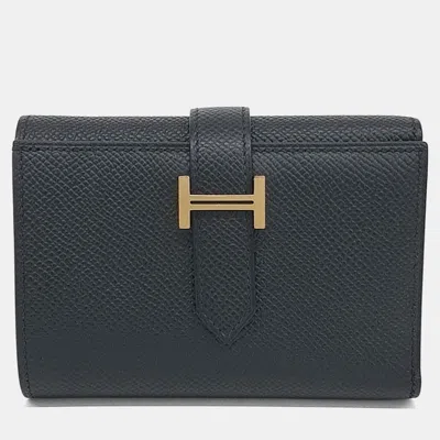 Pre-owned Hermes Black Leather Bean 3-fold Wallet