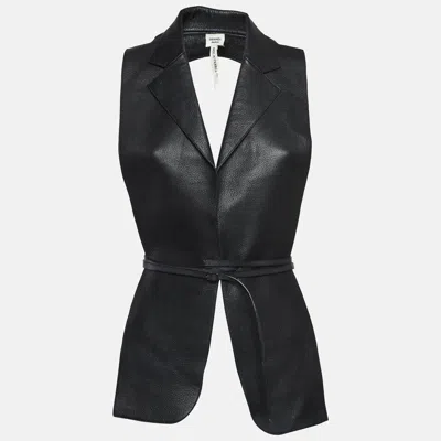 Pre-owned Hermes Black Leather Belted Back Open Vest L
