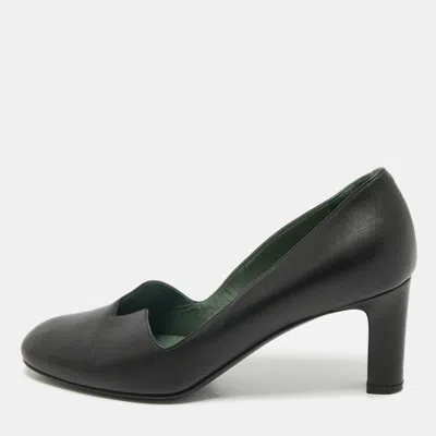 Pre-owned Hermes Black Leather Block Heel Pumps Size 37.5