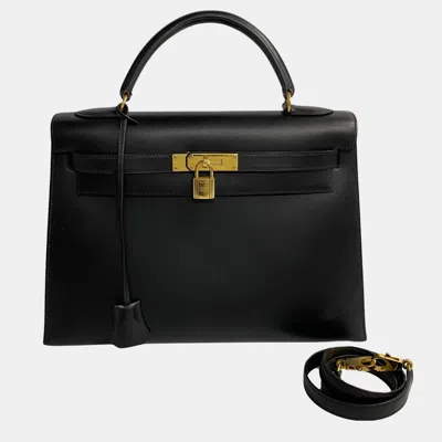 Pre-owned Hermes Black Leather Box Kelly 32