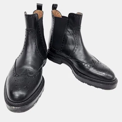 Pre-owned Hermes Hermès Black Leather Brighton Low Ankle Boots