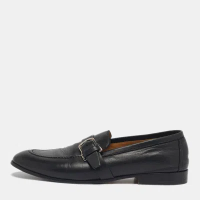 Pre-owned Hermes Black Leather Buckle Loafers Size 42