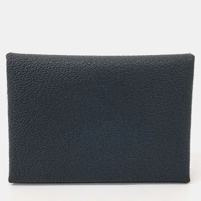 Pre-owned Hermes Black Leather Calvi Duo Card Holder