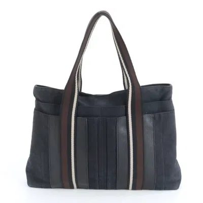 Pre-owned Hermes Black Leather Canvas Shoulder Bag Tote Bag ()