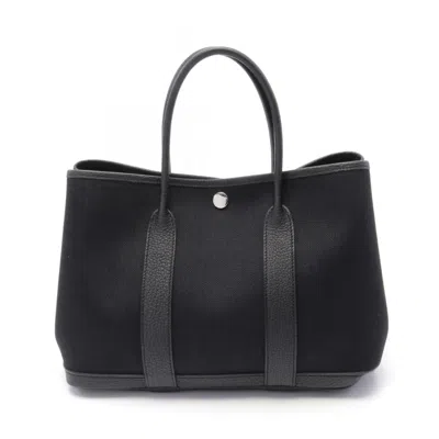 Pre-owned Hermes Black Leather Canvas Tote Bag ()