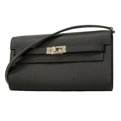 Pre-owned Hermes Black Leather Chain/shoulder Wallet ()