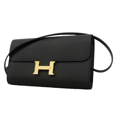Pre-owned Hermes Black Leather Chain/shoulder Wallet ()