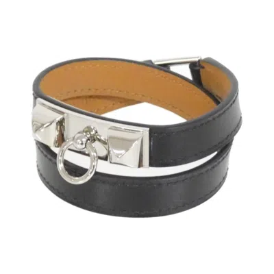 Pre-owned Hermes Black Leather Charm Bracelet ()