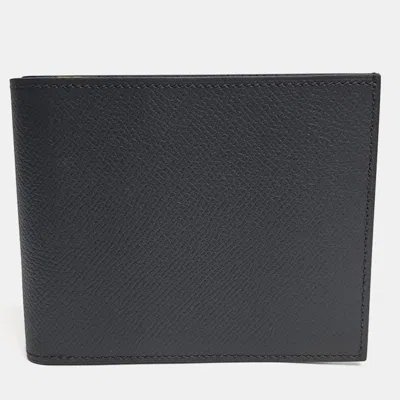 Pre-owned Hermes Black Leather Citizen Twill Wallet (d)