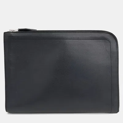 Pre-owned Hermes Black Leather Clutch And Ipad Case