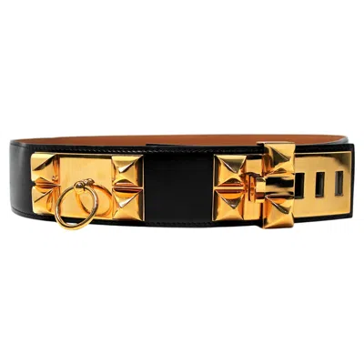 Pre-owned Hermes Hermès Black Leather Collier De Chien 50 Belt