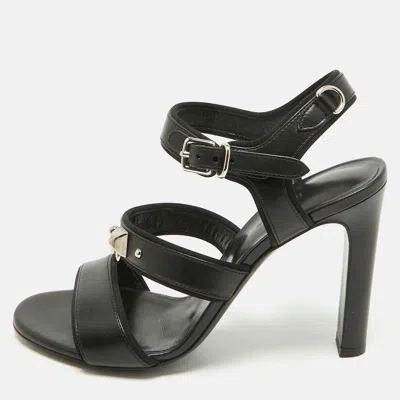 Pre-owned Hermes Black Leather Collier De Chien Sandals Size 37