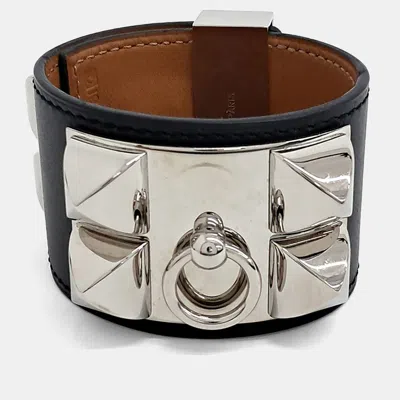 Pre-owned Hermes Black Leather Collier De Ciens Bracelet