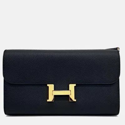 Pre-owned Hermes Black Leather Constance Long To Go