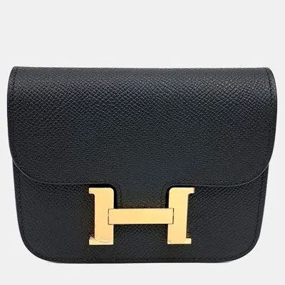 Pre-owned Hermes Black Leather Constance Slim Wallet (w)