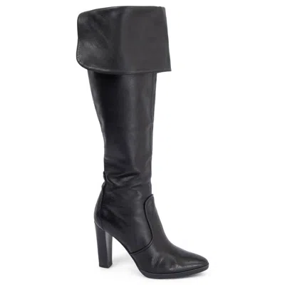 Pre-owned Hermes Black Leather Crusader Knee High Platform Boots Shoes 38