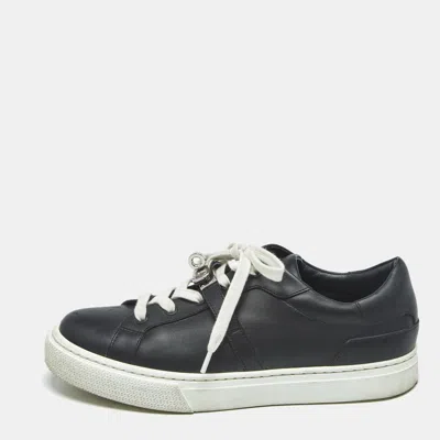 Pre-owned Hermes Black Leather Day Low Top Sneakers Size 36