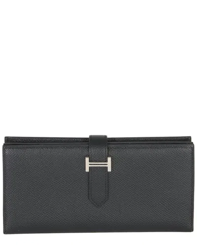Pre-owned Hermes Hermès Black Leather Epsom Bearn Wallet Phw (authentic Pre-loved)