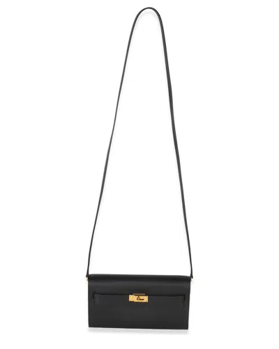 Pre-owned Hermes Hermès Black Leather Epsom Kelly To Go Wallet Ghw (authentic Pre-loved)