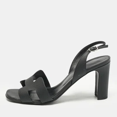 Pre-owned Hermes Black Leather Eternite Slingback Sandals Size 37