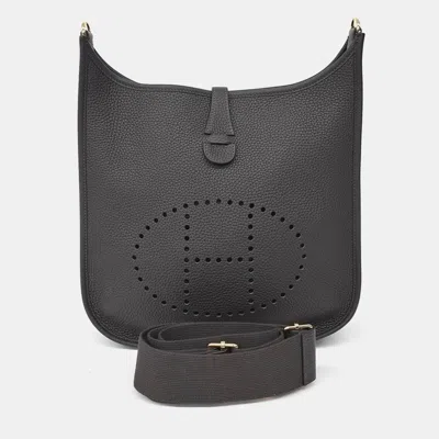 Pre-owned Hermes Black Leather Evelyne 29 (g)