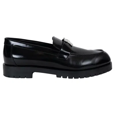 Pre-owned Hermes Black Leather Faubourg Loafers Shoes 38