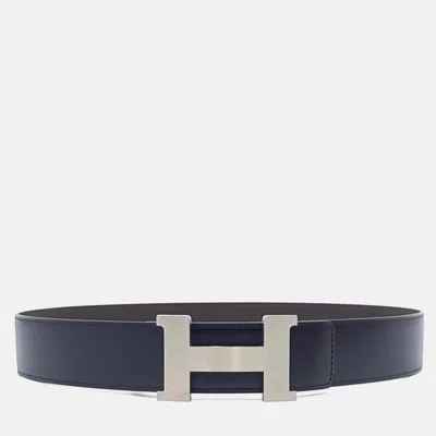 Pre-owned Hermes Black Leather H Reversible Belt