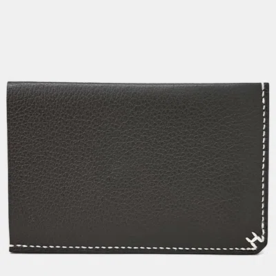 Pre-owned Hermes Black Leather H Sellier Card Holder
