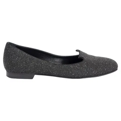 Pre-owned Hermes Black Leather Holly Glitter Loafers Shoes 37.5