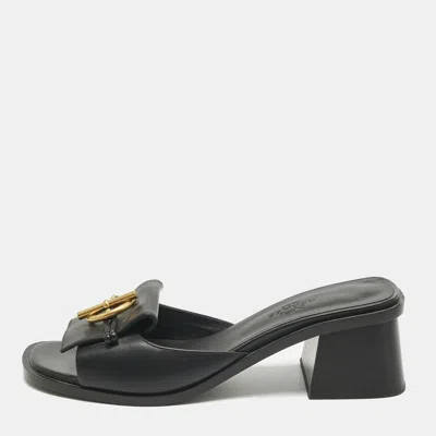 Pre-owned Hermes Black Leather Ilot Slide Sandals Size 36