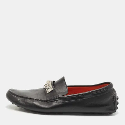 Pre-owned Hermes Black Leather Irving Slip On Loafers Size 41