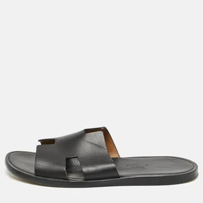 Pre-owned Hermes Black Leather Izmir Slide Sandals Size 40