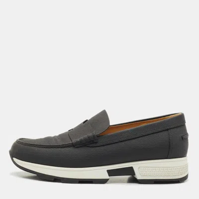 Pre-owned Hermes Black Leather Kennedy Loafer Sneakers Size 38.5