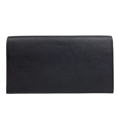 Pre-owned Hermes Black Leather Long Wallet (bi-fold) ()