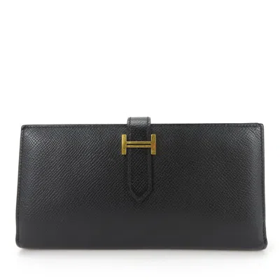 Pre-owned Hermes Black Leather Long Wallet (bi-fold) ()