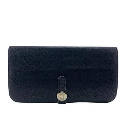 Pre-owned Hermes Black Leather Long Wallet (bi-fold) ()