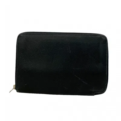 Pre-owned Hermes Black Leather Long Wallet (bi-fold) ()