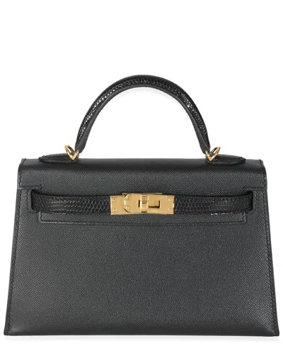Pre-owned Hermes Hermès Black Leather Madame Lizard Touch Mini Kelly 20 Ii Ghw (authentic Pre-  Loved)