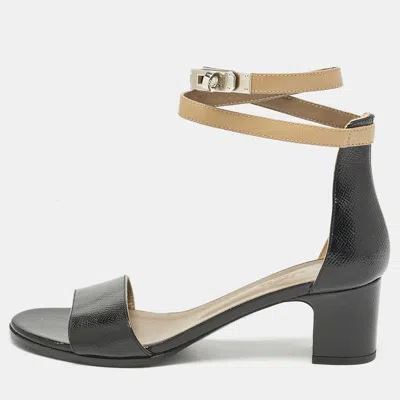 Pre-owned Hermes Black Leather Manege Ankle Strap Sandals Size 38
