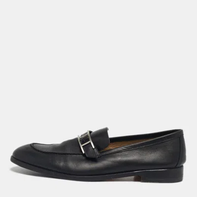 Pre-owned Hermes Black Leather Monterey Loafers Size 41.5