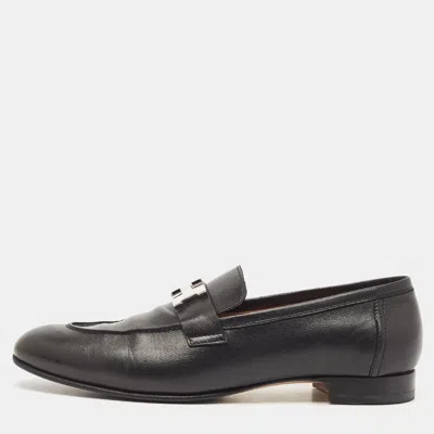 Pre-owned Hermes Black Leather Paris Loafers Size 40.5