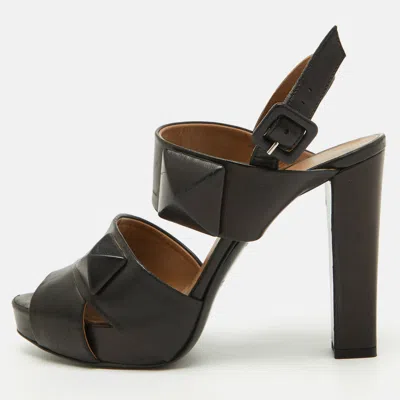 Pre-owned Hermes Black Leather Platform Ankle Strap Sandals Size 37
