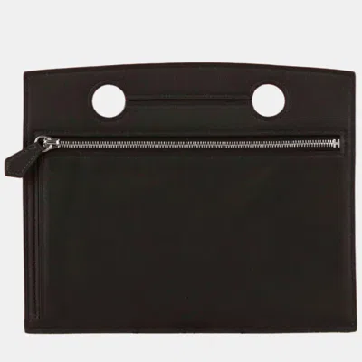Pre-owned Hermes Black Leather Pochette Back Pocket Pouch