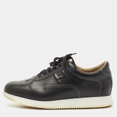 Pre-owned Hermes Black Leather Quicker Low Top Trainers Size 43