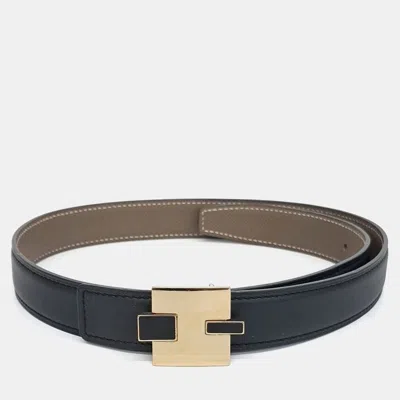 Pre-owned Hermes Black Leather Reversible Belt