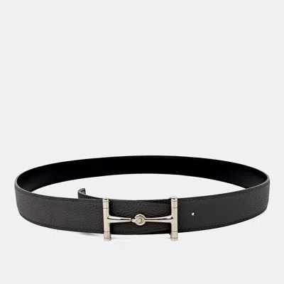 Pre-owned Hermes Black Leather Reversible Belt