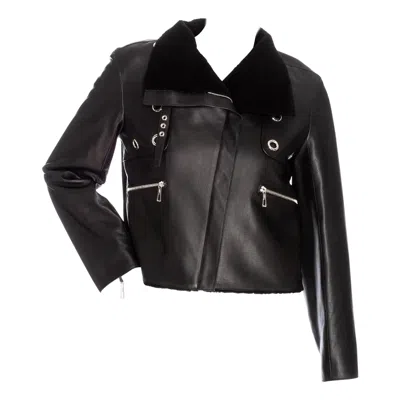 Pre-owned Hermes Hermès Black Leather Shearling-lined Cropped Biker Jacket